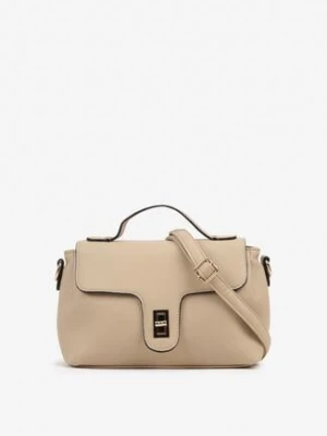 Ciemnobeżowa Torebka Typu Listonoszka z Ozdobną Klapą Monavia fashion&bags