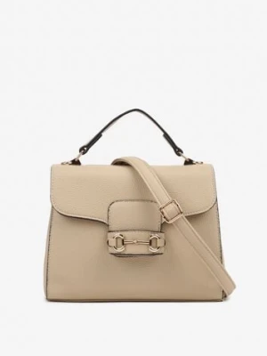 Ciemnobeżowa Torebka Typu Listonoszka z Rączką i Klapą z Aplikacją Alatiela fashion&bags