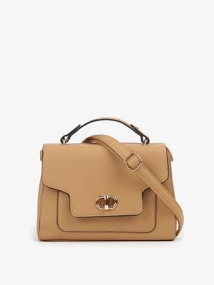 Ciemnobeżowa Torebka Typu Listonoszka z Rączką i Ozdobną Klapą Monevia caely