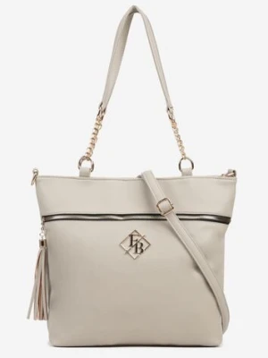 Ciemnobeżowa Torebka Typu Shopper z Ozdobnymi Rączkami i Paskiem i Aplikacją na Ramię Idaloriela caely