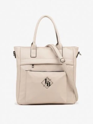 Ciemnobeżowa Torebka Typu Shopper z Paskiem Crossbody Zdobiona Aplikacją Idaniela caely