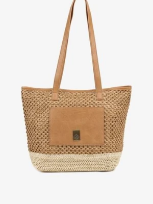 Ciemnobeżowa Torebka Typu Shopper z Plecionką Felarena