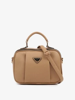 Ciemnobeżowa Torebka w Stylu Listonoszki z Geometryczną Ozdobą Nanolira hangfan