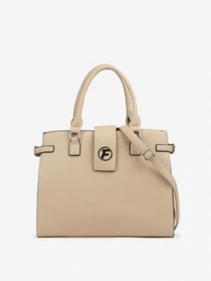 Ciemnobeżowa Torebka z Rączką i Ozdobną Aplikacją Ronevia fashion&bags