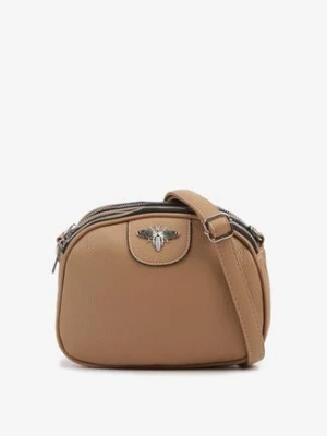 Ciemnobeżowa Trzykomorowa Torebka z Metaliczną Ozdobą Nanilara fashion&bags