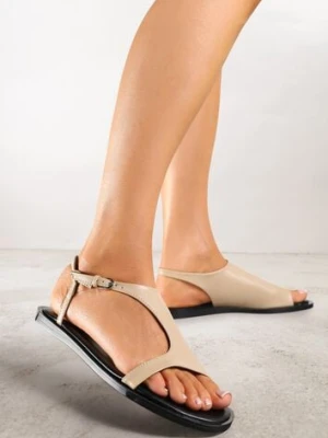 Ciemnobeżowe Asymetryczne Sandały Vices ze Sprzączką Merilda