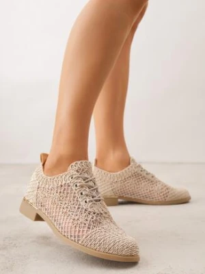 Ciemnobeżowe Ażurowe Półbuty z Metaliczną Wstawką Homonis gogo gogo