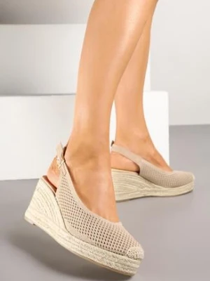 Ciemnobeżowe Ażurowe Sandały na Koturnie z Juty Tonevia ideal