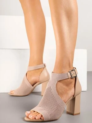 Ciemnobeżowe Ażurowe Sandały na Słupkowym Obcasie z Paskiem ze Sprzączką Worritia ideal