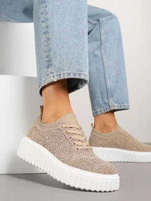 Ciemnobeżowe Ażurowe Sneakersy na Platformie Ellisara