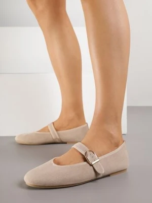 Ciemnobeżowe Balerinki Mary Jane z Klamrą Zaurg