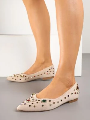 Ciemnobeżowe Balerinki Ozdobione Kolorowymi Kamykami Ulianisea seastar