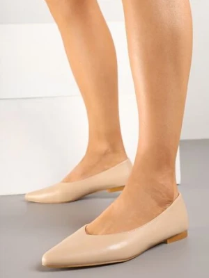 Ciemnobeżowe Balerinki Vices Ozdobione Migdałowym Noskiem Neoranea