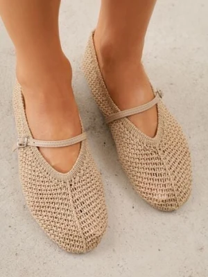 Ciemnobeżowe Balerinki VICES w Stylu Mary Jane z Plecioną Cholewką Tawney