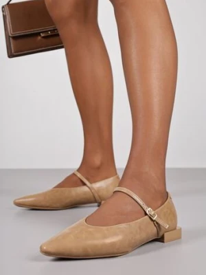 Ciemnobeżowe Balerinki Vices w Stylu Mary Jane z Wkładką ze Skóry Naturalnej Emilane