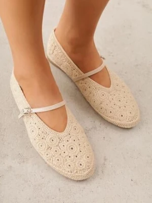 Ciemnobeżowe Balerinki VICES z Ażurową Cholewką i Plecionką Malella