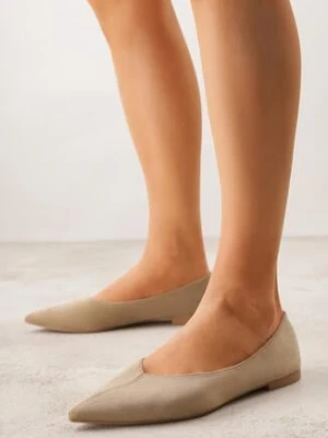 Ciemnobeżowe Balerinki z Imitacji Zamszu z Noskiem w Szpic Egynome