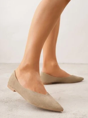 Ciemnobeżowe Balerinki z Imitacji Zamszu ze Szpiczastym Noskiem Melikel