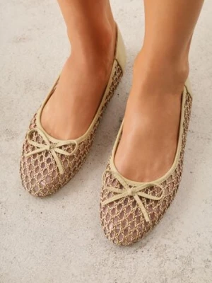 Ciemnobeżowe Balerinki z Siateczkową Cholewką z Plecionką Zdobione Kokardką Harelaya goodin