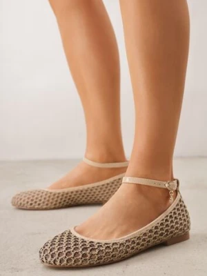 Ciemnobeżowe Balerinki ze Skórzaną Wkładką i Metaliczną Ozdobą Dorialori goodin