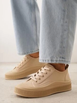 Ciemnobeżowe Basicowe Trampki z Podeszwą ze Żłobieniami Laurinatea ballada