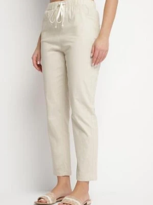 Ciemnobeżowe Bawełniane Spodnie z Wiązaniem Galtebis h&s