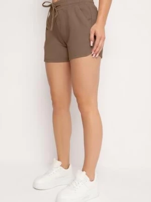 Ciemnobeżowe Bawełniane Szorty z Gumką w Talii Cazorea