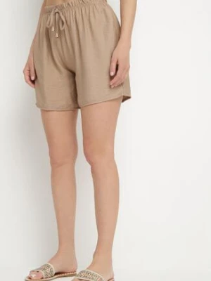 Ciemnobeżowe Bawełniane Szorty z Wysokim Stanem Ozdobione Wiązaniem Filomira h&s