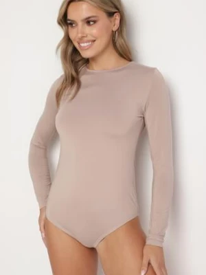 Ciemnobeżowe Body w Klasycznym Stylu na Zatrzaski Emeriana glo-story