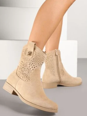Ciemnobeżowe Botki Kowbojki Ażurowe Efaliria gogo gogo