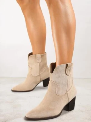 Ciemnobeżowe Botki Kowbojki Vices na Obcasie Florefedi