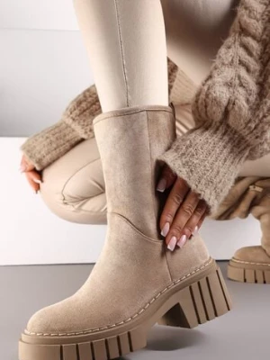 Ciemnobeżowe Botki na Grubej Podeszwie Lymall