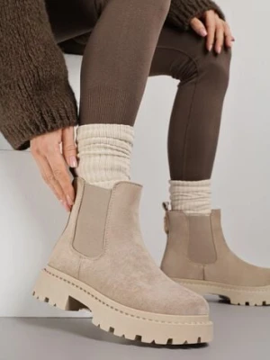 Ciemnobeżowe Botki na Grubej Podeszwie za Kostkę Verithra