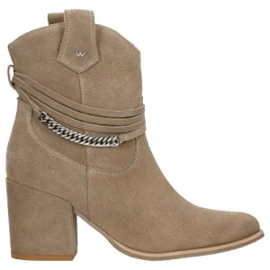 Beżowe botki damskie na obcasie z ozdobą dookola cholewki 55200-64 Wojas