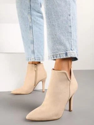 Ciemnobeżowe Botki na Szpilce ze Szpiczastym Noskiem Reyi