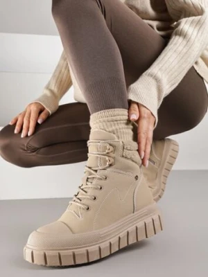 Ciemnobeżowe Botki Trapery Vices na Platformie z Tłoczeniem Anarrive