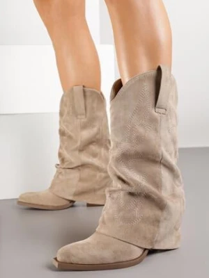 Ciemnobeżowe Botki Typu Kowbojki z Wywiniętą Cholewką Orruvie ideal