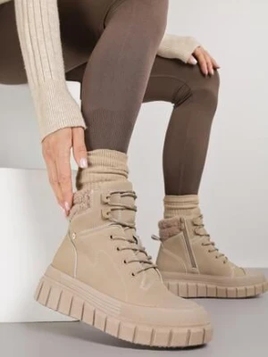 Ciemnobeżowe Botki Typu Trapery Vices na Grubej Tłoczonej Podeszwie Anerrive