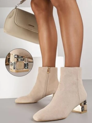 Ciemnobeżowe Botki Vices z Kryształkami na Obcasie Vortisha