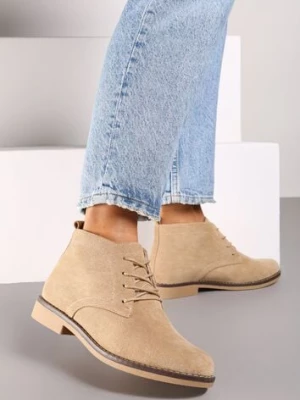 Ciemnobeżowe Botki z Sznurowaniem Wasicia