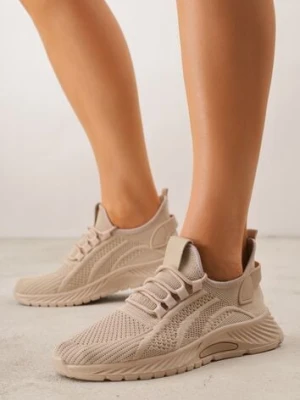 Ciemnobeżowe Buty Sportowe na Platformie ze Sznurowaniem Adelmarie vices