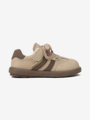 Ciemnobeżowe Buty Sportowe Sneakersy Typu Tenisówki ze Skórzaną Wkładką Hottane