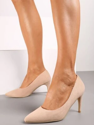 Ciemnobeżowe Casualowe Czółenka na Szpilce z Wkładką ze Skóry Naturalnej Cleinae