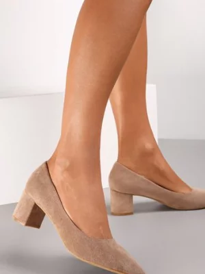 Ciemnobeżowe Casualowe Czółenka na Słupku Bastien