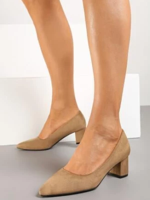 Ciemnobeżowe Klasyczne Czółenka na Obcasie Katrie