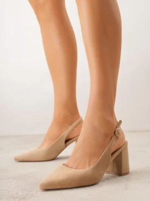 Ciemnobeżowe Czółenka na Klockowym Obcasie z Odkrytą Piętą Tarabeta c&l fashion