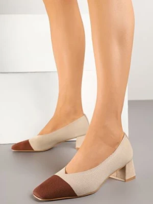 Ciemnobeżowe Czółenka na Słupkowym Obcasie z Ozdobnym Noskiem Korienna sergio todzi