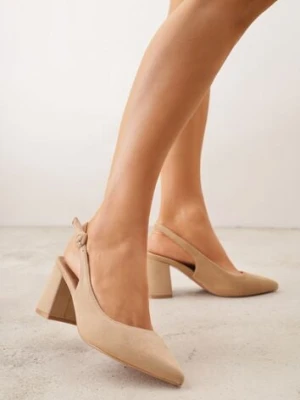 Ciemnobeżowe Czółenka na Słupku Typu Slingback Tareina c&l fashion