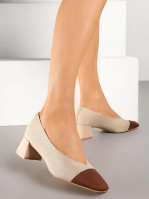 Ciemnobeżowe Czółenka na Słupku z Kwadratowym Noskiem Koririana sergio todzi