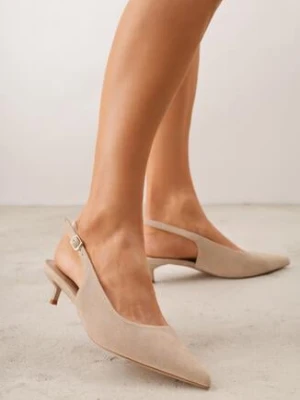 Ciemnobeżowe Czółenka na Szpilce Typu Kaczuszka z Odkrytą Piętą Vetiena c&l fashion